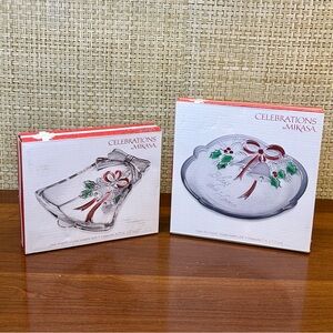 🎄Set of 2 Holiday Bells Collection by Mikasa Crystal Sweets Dishes